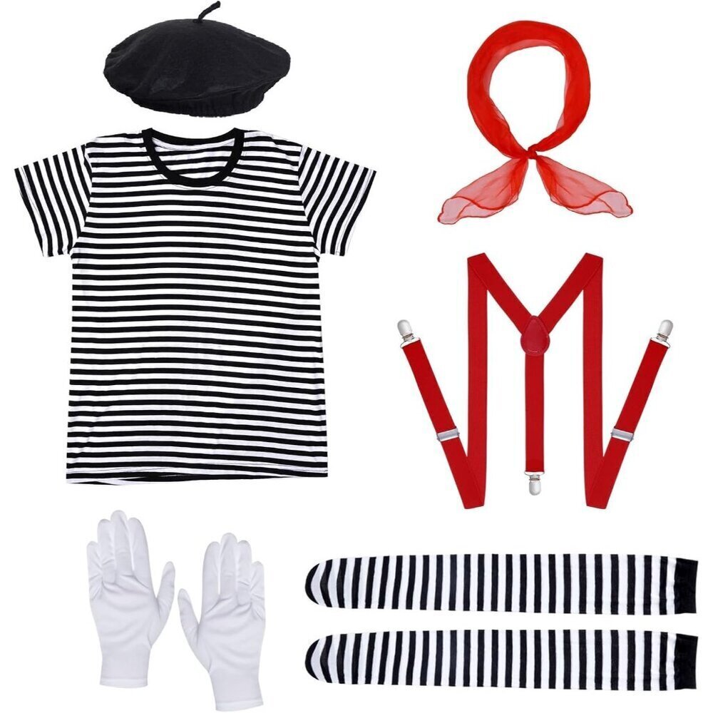 Mime Costume Set for Adults Unisex Includes Hat Gloves Scarf for Dress Up